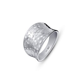 Amberta Women's 925 Sterling Silver Hammered Ring: Size V