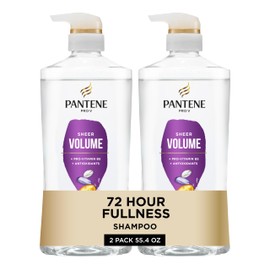 Pantene Shampoo, Sheer Volume - Lightweight Nourishment for Fine, Color-Treated Hair, 72-Hour Fullness and Body, 27.7 Oz Each, 2-Pack + Miracle Rescue Shot (0.5 Oz)