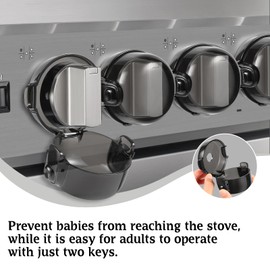 Stove Knob Safety Covers, for Knob Diameter Less Than 2.4", Dual Grip Safety Shield, Press Gas Stove Knob Locks, Creative Oven Lock Knob Covers for Child Safety, Black Color, Pack of 5
