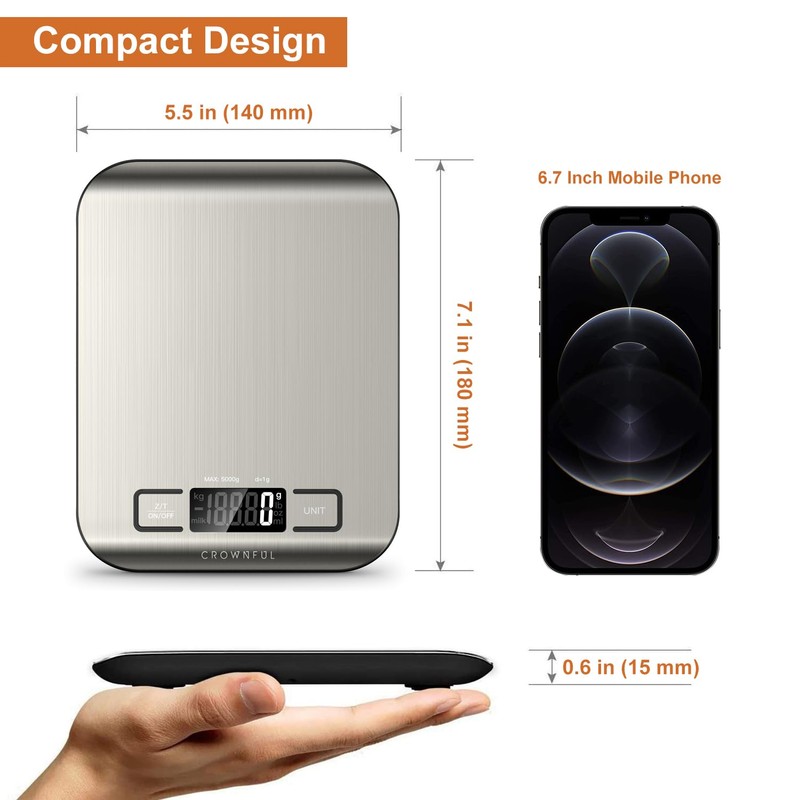 CROWNFUL Food Scale, 11 lb Digital Kitchen Scales with Built-in