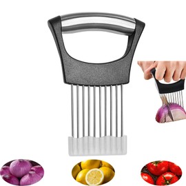 DJKKiTTQ Onion slicer, lemon slicer, stainless steel onion cutter for slicing potatoes, onions, tomatoes, eggs, fruits, vegetables and meat, with protective cover (1)