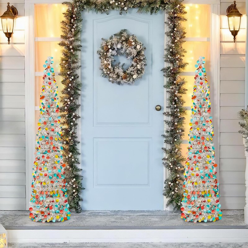 Warmiehomy 5ft/150cm Collapsible Christmas Tree Glittering Pencil Christmas Trees with