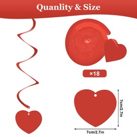 Spiral Garland, Red Heart Wedding Spiral Garlands, Ceiling Hangers, Hanging Ceiling Decoration, Hanging Decoration for Birthday, Valentine's Day, Christmas Party, Pack of 18