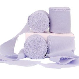 Dulinkas 4 Rolls Chiffon Silk Ribbon Frayed Edge Chiffon Ribbon 1-1/2 Inch Wide 21 Yards Long Handmade Fringe Silk Chiffon Ribbon for Crafts Weddings and Home Decor Lavender Purple #157