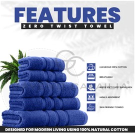 GC GAVENO CAVAILIA Zero Twist Extra Absorbent Bath Set, 100% Cotton Pack of 2 Hand Towels, 550 GSM Towels, Electric Blue, 50 x 80 Cm