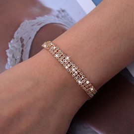 Cybche Crystal Tennis Bracelet Sparkly CZ Bracelet Gold Rhinestone Chain Bracelet Cubic Zirconia Bride Bracelet Crystal Tennis Adjustable Bracelet Jewelry for Women