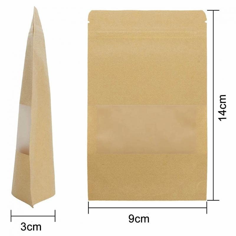 10-200x Stand Up Bag Kraft Paper Seal Packaging Window Zip