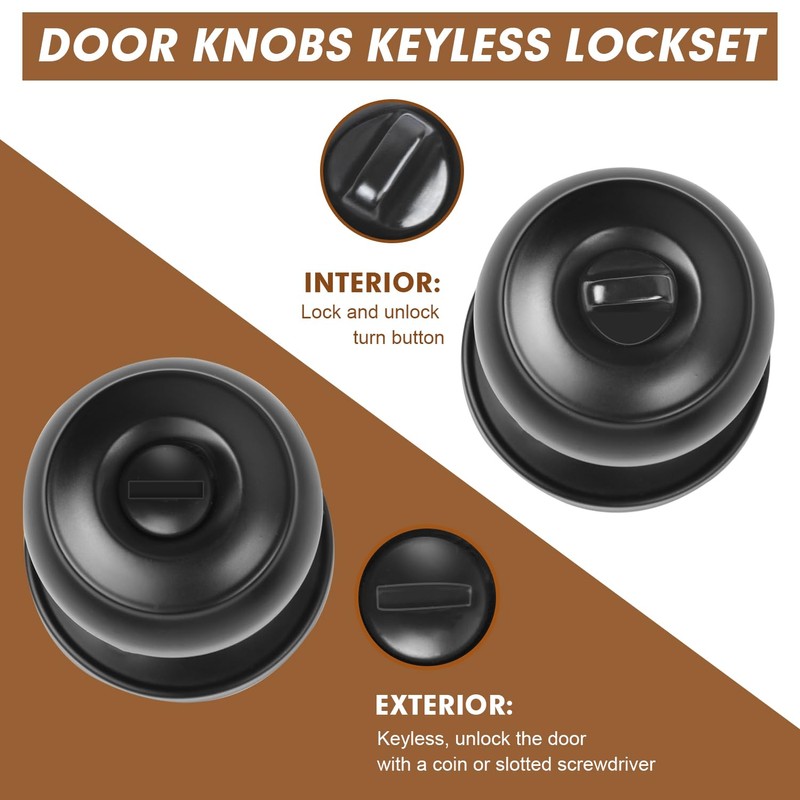 RAZCC Privacy Door Knobs, 2 Pack Matte Black Door Knobs