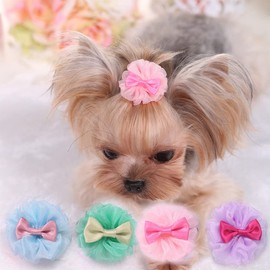 RayMinsino 4Pcs Pet Hairpin Yorkshire Teddy pet Dog Cute Organza Bubble Long-haired Dog Hairpin Bow Hair Accessories