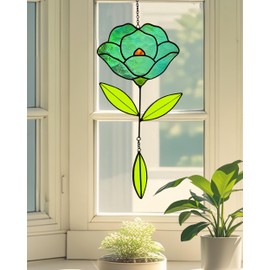 Langodeco Flower Suncatchers, Stained Glass Window Hangings, Garden Suncatchers for Window and Wall Decor (B-Green)