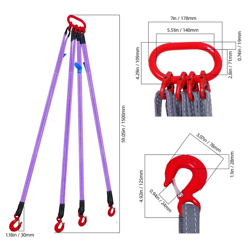 Kivomot Industrial-Grade 5 ft (1.5m) Polyester Lifting Sling – 8,800