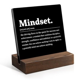 Juoqg Mindset Definition Acrylic Sign with Wooden Stand, Funny Mindset Gift for Men Women, Inspirational Gift for Colleague, Mindset Lover Gift, Entrepreneur Gift, Home Office Decor for Coworker