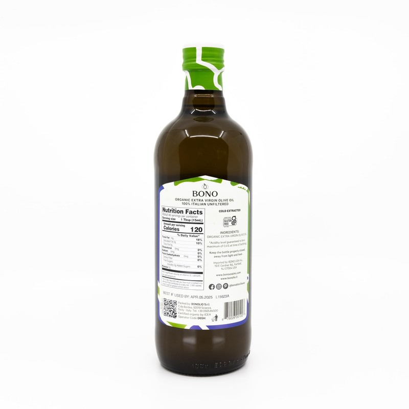 Bono Organic Extra Virgin Olive Oil Unfiltered Italiano 100% Imported