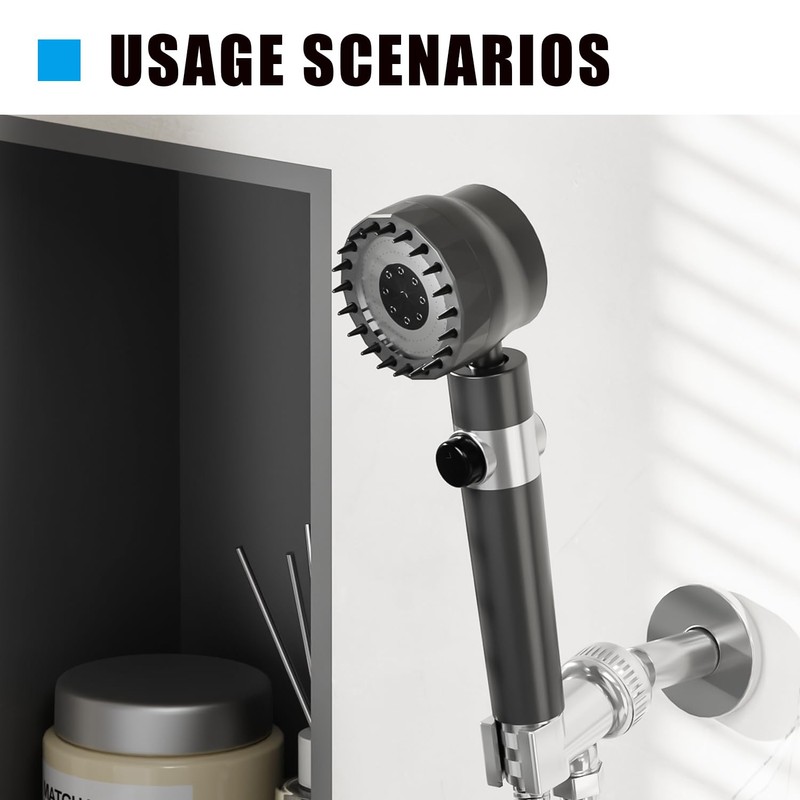 Handheld high-pressure shower head, with hose combination set, filter and