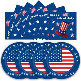 WRXVVTSV 50PCS American Flag Patriotic Party Supplies, 7inch Independence Day Paper Plates Napkins Memorial Day Dessert Disposable Plates for 4th of July Independence Day Decorations, Serve 25