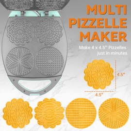 Baker's Friend Multi Pizzelle Maker Electric, Stroopwafel Iron, 4 x 4.5'' Pizzelle Waffle Cookies Maker with Temperature Control, Ideal for Holidays, Parties & More, Great Choice for Gift