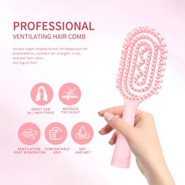 Smoothing Hair Brush For Curling & Styling, Suitable ForWet Or Dry Hair Types, Anti-Static Bristle, Lightweight HandleVentilated Hair Brush(With Built-In Cleaning Claw) (Pink)