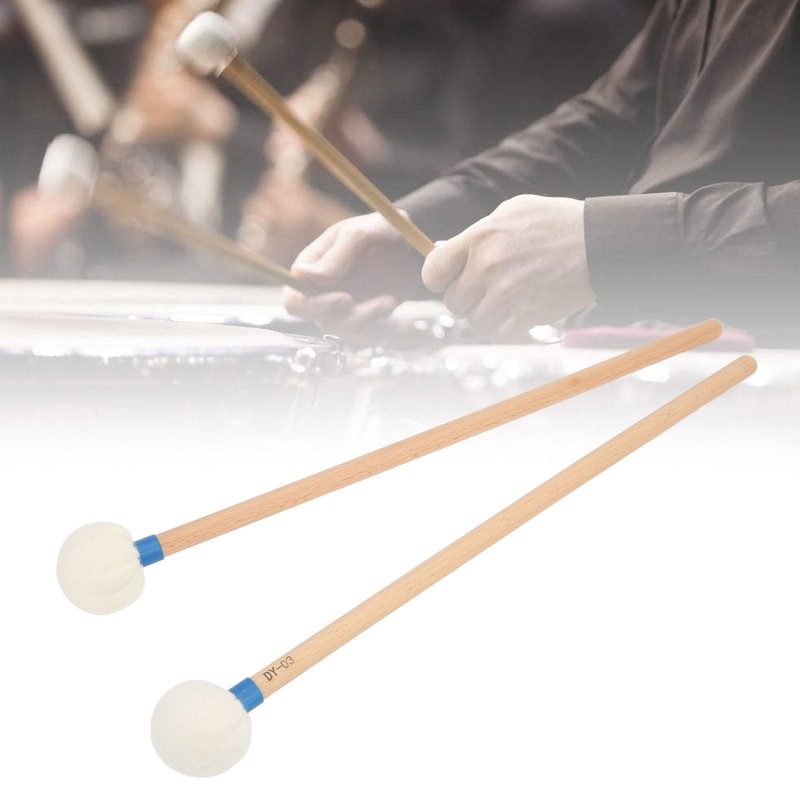2Pcs Drum Mallet Felt Head Wooden Handle Non Slip Instrument