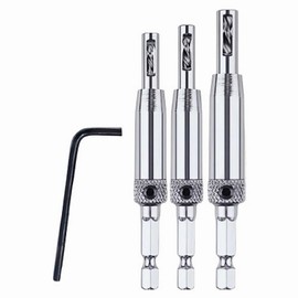 Self Centering Drill Bit Set, 5/64" 7/64" 9/64" Hinge Dowel Drill Bits with 1/4" Hex Shank, Self-Centring Bits for Smooth Drilling & Chip Removal, Boring Centering Tool Kit for Wood, Cabinets, Doors