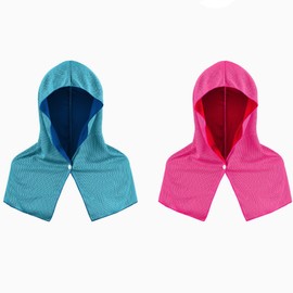 XIMU-SHANGDIAN 2 Pack Cooling Hoodie Towel – Instant Cool Towel for Neck & Face with Sun Protection, Ideal for Sport, Camping, Workout, Hot Weather (Blue & Rose Red)