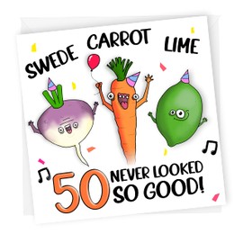 NotNiceThings 50th Birthday Card, Swede Carrot Lime, Funny Birthday Card for Mum or Dad, Sweet Caroline, Card for 50th, Husband, Wife, Dad, Food Pun, Vegan Birthday Card