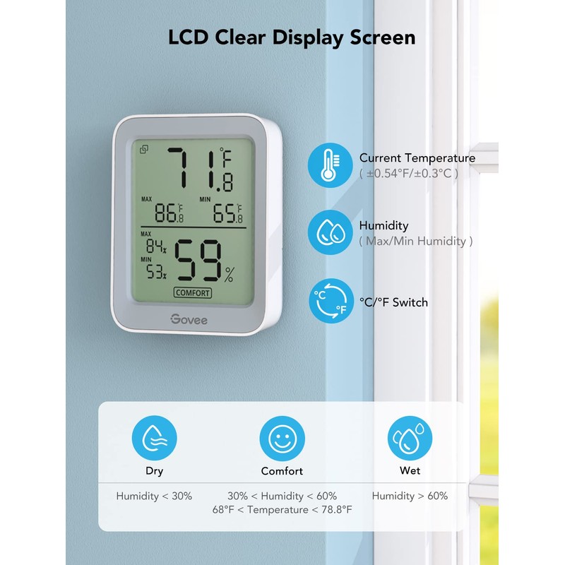 Govee Indoor Hygrometer Thermometer 3 Pack, Bluetooth Humidity Temperature Gauge
