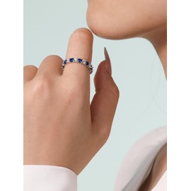 FWM Blue Sapphire Band Rings for Women 925 Sterling Silver Sapphire and Diamond Eternity Wedding Band