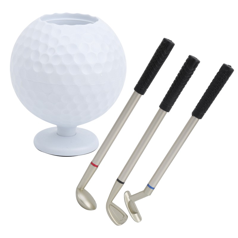 Mini Desktop Golf Ball Pen Holder with 3 Golf Cue