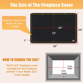 Magnet Fireplace Cover, Fireplace Draft Blocker, Fireplace Blanket for Heat Loss, Fireplace Flue Blocker, Fireplace Cold Air Blocker, Fireplace Draft Cover for Inside Fireplace, Black(42" W x 24" H)