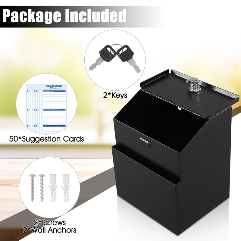 KYODOLED Suggestion Box with Lock and Slot, Metal Wall Mounted