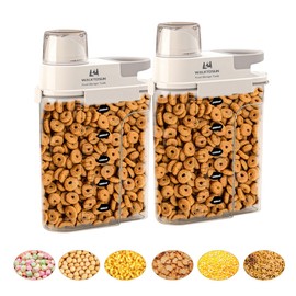 Walktosun Covered dry food cereal storage containers,cereal storage containers, portable food storage containers with measuring cups, pet dog and cat food storage containers2500ml (gray, 2pcs)