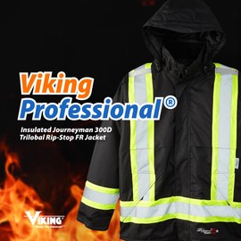 Viking Professional Insulated Journeyman 300D Trilobal Rip-Stop FR Jacket - Waterproof Flame Retardant Hi Vis Jackets for Men, Black - 2X-Large