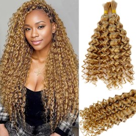 Human Hair Braiding Hair for Boho Braids 20 Inch Deep Water Wave Colored #27 Honey Blonde Bulk Human Hair for Braiding Bohemian Knotless 2 Bundles/Pack 100G Full Head