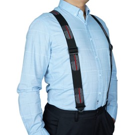 MELOTOUGH Airport Friendly Suspenders,NO buzz Plastic Clip 1.5 inch Fully Elastic Braces with Leather Patch, Black Usa, X Back