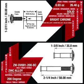 ZhongWang Hardware HD Lens 200 Degree Bright Chrome Door viewer Peephole for 1-3/8" to 2-1/4" Doors