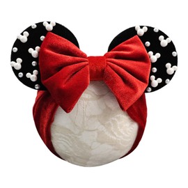 JIAHANG Baby Girl Velvet Mouse Ears Turban Headwrap with Beads, Wide Velour Hair Bow Headband for Toddler, Infants, Kids, Party Supplie