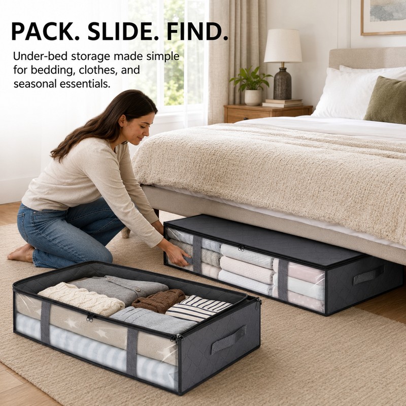 2 Pack Under Bed Storage Bags with Clear Window and