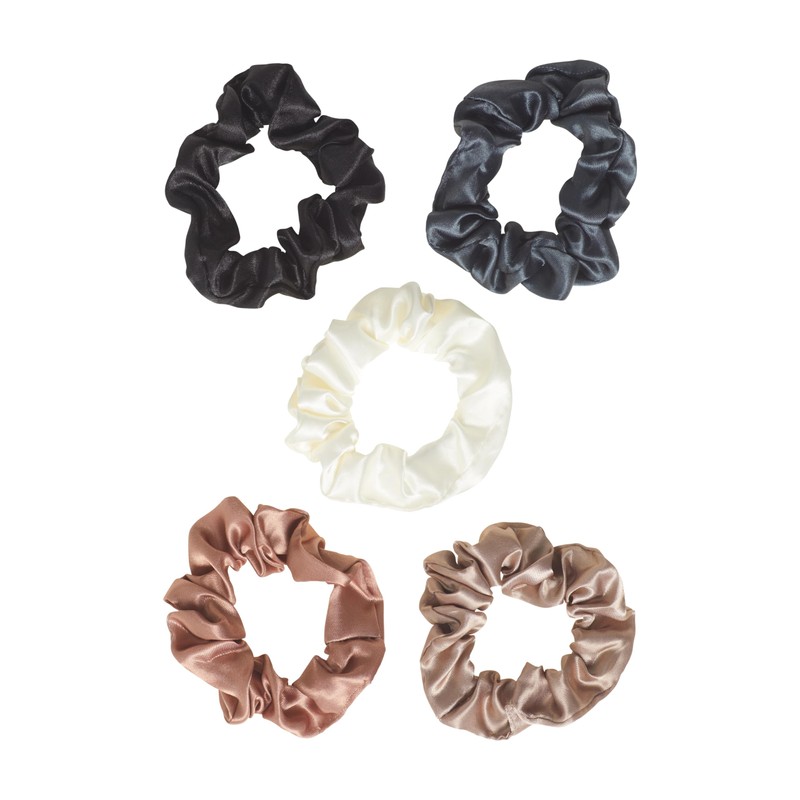 Goody Ouchless Satin Scrunchies - 5 Ct, Neutral Tones, Damage-Free
