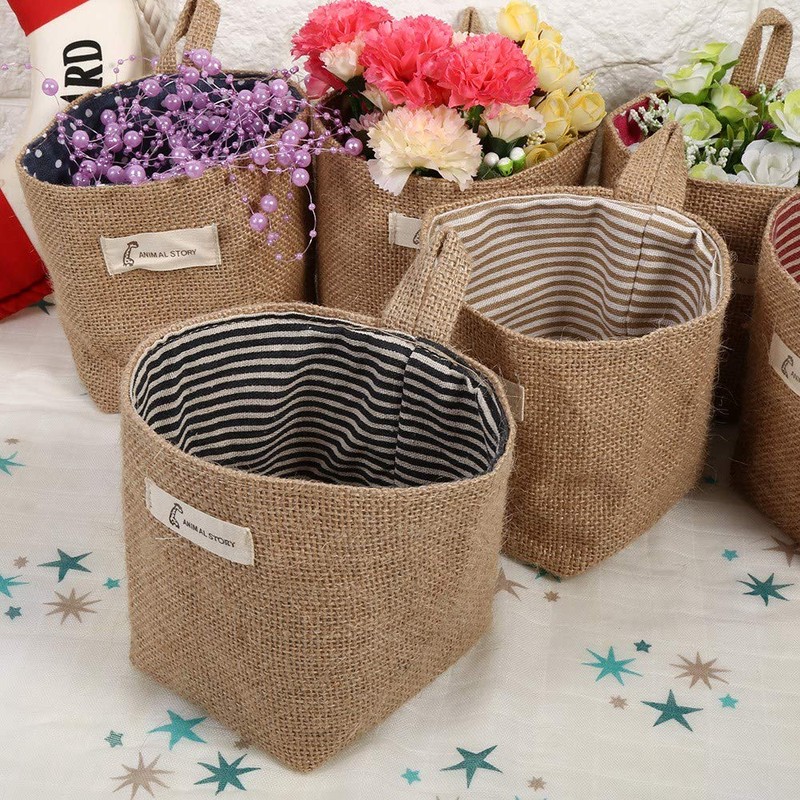 Cotton Linen Storage Bag, Clothes Bag Hanging Cotton Linen Basket