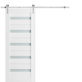 SARTODOORS Sturdy Barn Door Frosted Glass with Hardware | Quadro 4445 White Silk | Sample of Door Color