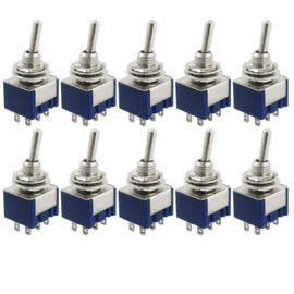 Hailege 10pcs AC 125V 6A Amp ON/ON 6 Terminals 2 Positions DPDT Toggle Switch MTS202