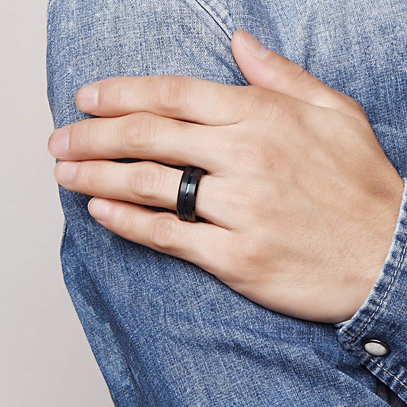 Vakki Men's Tungsten Ring, Non-Fading, Matte, Width 0.3 inch (8