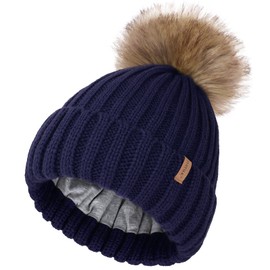 FURTALK Kids Winter Hat Toddler Knitted Pom Beanie Hat Cotton Lined Faux Fur Pom Pom Cap Baby Girls Boys Beanies