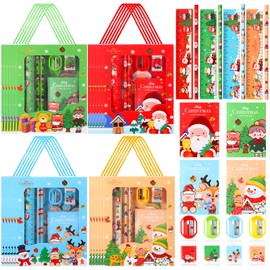 Nezyo 24 Set Christmas School Stationery Set for Kid 6 in 1 for Christmas Party Favors Classroom Rewards Gifts Xmas Prize, Christmas Theme(Multicolor)