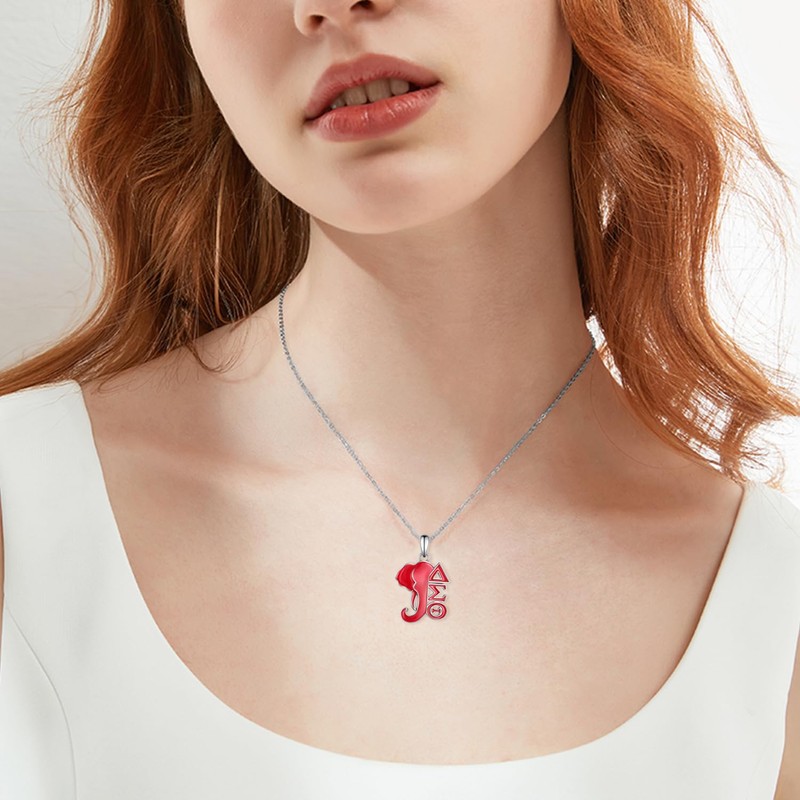 jiulegufa 925 Sterling Silver DST Sorority Necklace - DST Red