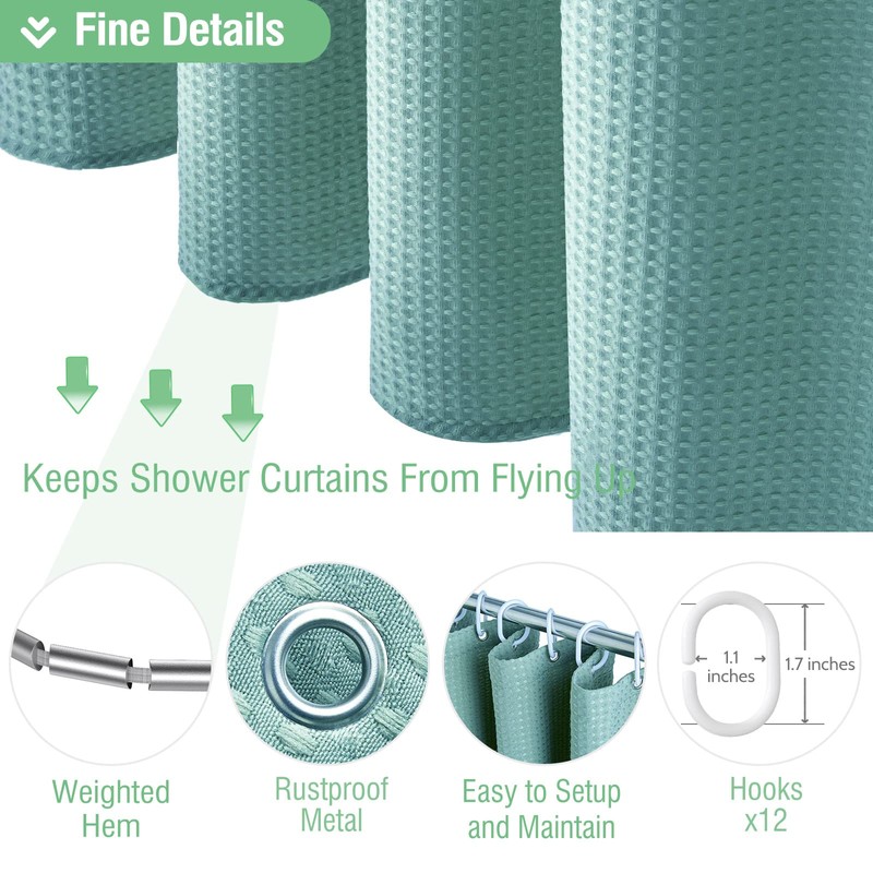 Dynamene Teal Fabric Shower Curtain for Bathroom - Waffle Weave
