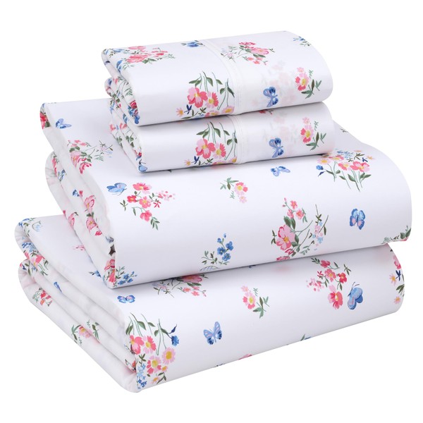 RUVANTI 100% Cotton Sheets Queen Size Set, 4 Pieces, Soft