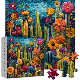 Cactus Puzzles for Adults 1000 Pieces,Unique Succulent Plant Puzzle Art,Cactus Flower Garden Puzzle,Colorful Impossible Challenge Jigsaw Puzzles for Adults