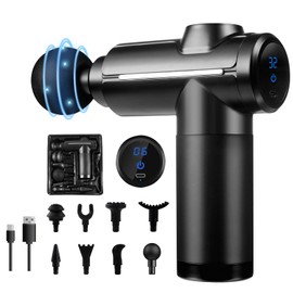 Massage Gun Deep Tissue, Mini Muscle Percussion Massager 32 Gear Adjustment Massagers with LCD Touch Screen 8 Heads for Shoulder Body Back, Black