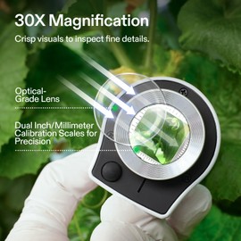 VIVOSUN 30X Rechargeable Loupe, Portable Mini Magnifier, Desktop Magnifying Glass with 3 LED & 3 UV Lights, for Jewelry, Gems, Watches, Coins, Stamps, White